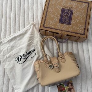Brighton Beige Leather Satchel with Heart Charm new with box ,dust bag, tag.